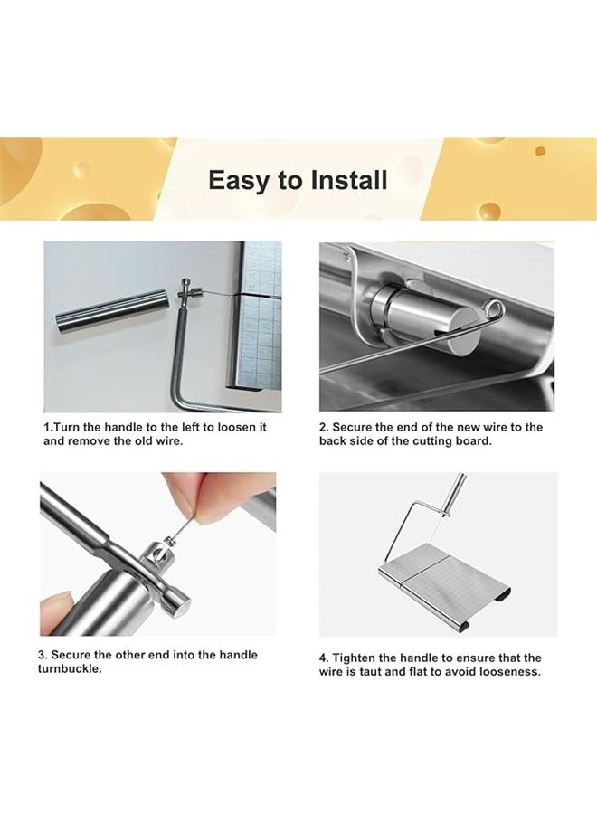 Stainless Steel Cheese Slicer silver, Cheese Slicer,Stainless Steel Cheese Slicers for Block Cheese,Cheese Cutter with Board and Measuring Grids,with 5 Extra Replacement Wires  - Image 5