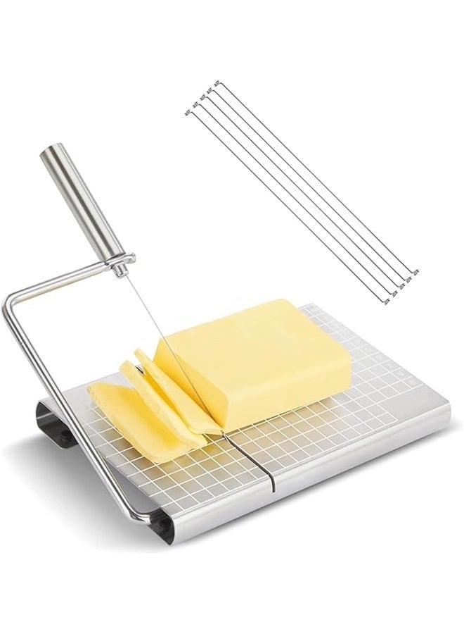 Stainless Steel Cheese Slicer silver, Cheese Slicer,Stainless Steel Cheese Slicers for Block Cheese,Cheese Cutter with Board and Measuring Grids,with 5 Extra Replacement Wires  - Image 2