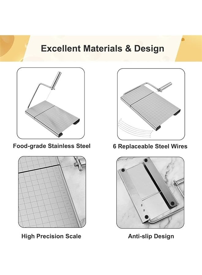 Stainless Steel Cheese Slicer silver, Cheese Slicer,Stainless Steel Cheese Slicers for Block Cheese,Cheese Cutter with Board and Measuring Grids,with 5 Extra Replacement Wires  - Image 3