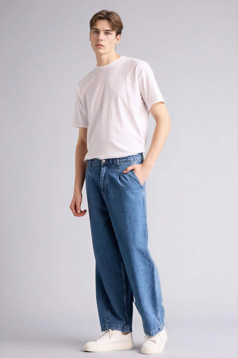 Defacto  Barrel Fit Elastic Waist Jeans for Men | Best Price UAE