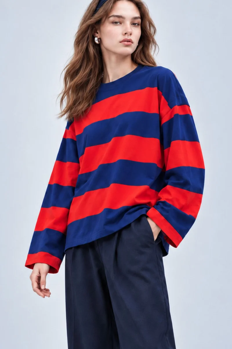 Bipantolon BIPANTOLON Women's Oversized Striped Crew Neck Sweatshirt