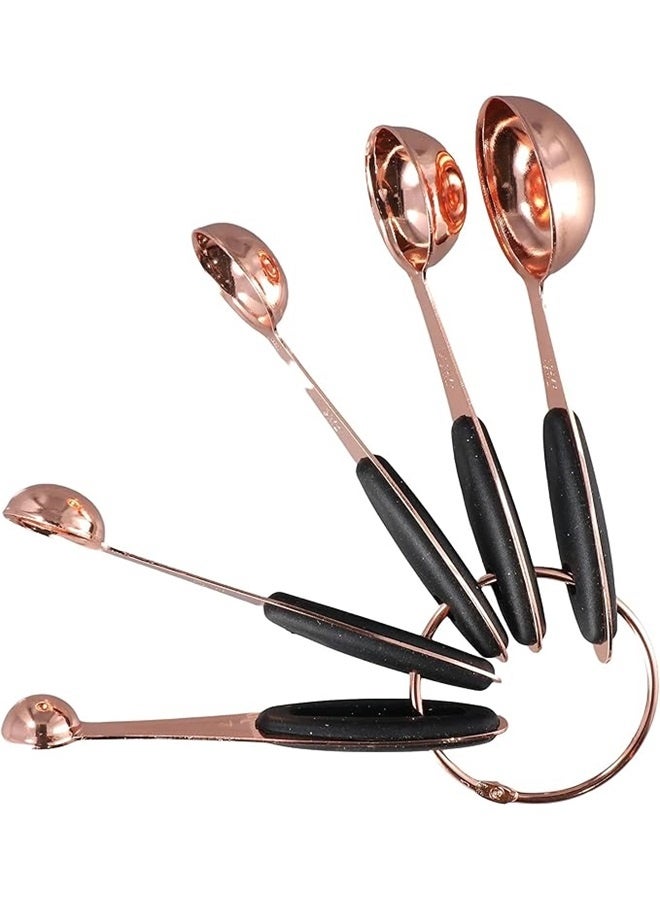 5-Piece Stainless Steel Measuring Spoon Set ,Copper Measuring Spoons Set, Coffee Baking Tool Heavy Duty Stainless Steel Rose Gold Cooking Sugar Scoop  - Image 2