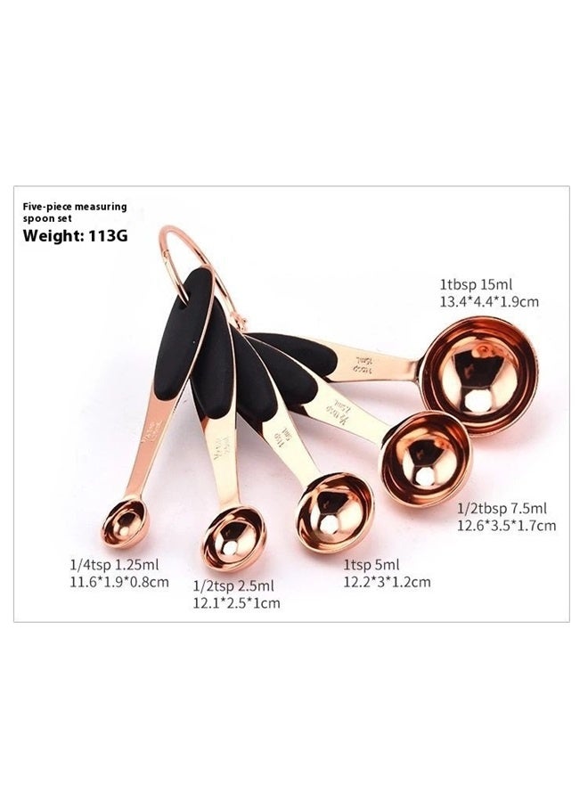 5-Piece Stainless Steel Measuring Spoon Set ,Copper Measuring Spoons Set, Coffee Baking Tool Heavy Duty Stainless Steel Rose Gold Cooking Sugar Scoop  - Image 5