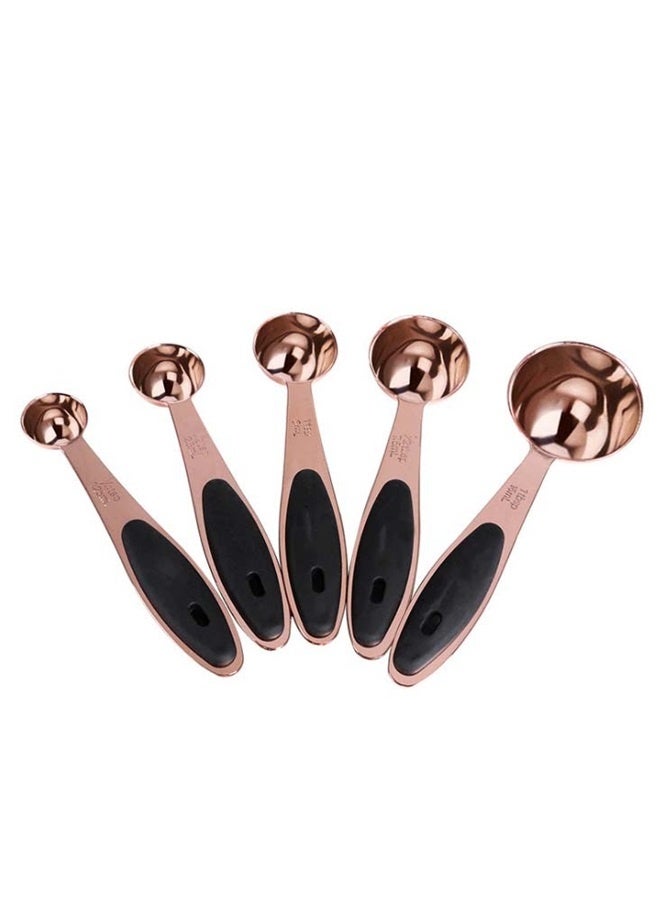 5-Piece Stainless Steel Measuring Spoon Set ,Copper Measuring Spoons Set, Coffee Baking Tool Heavy Duty Stainless Steel Rose Gold Cooking Sugar Scoop  - Image 4