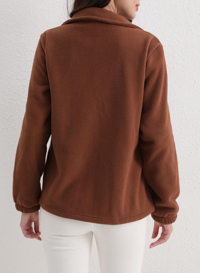 Take Two Coffee Brown Fleece Jacket with Zip Pockets - Image 2