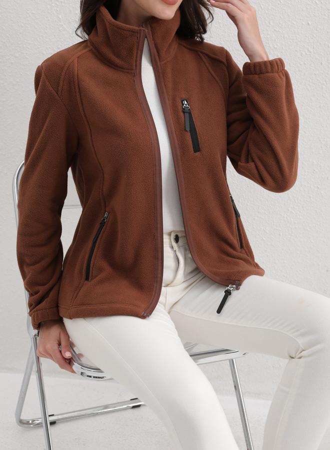 Take Two Coffee Brown Fleece Jacket with Zip Pockets - Image 1