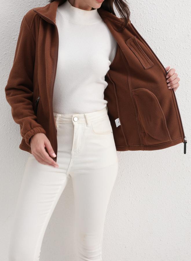 Take Two Coffee Brown Fleece Jacket with Zip Pockets - Image 5