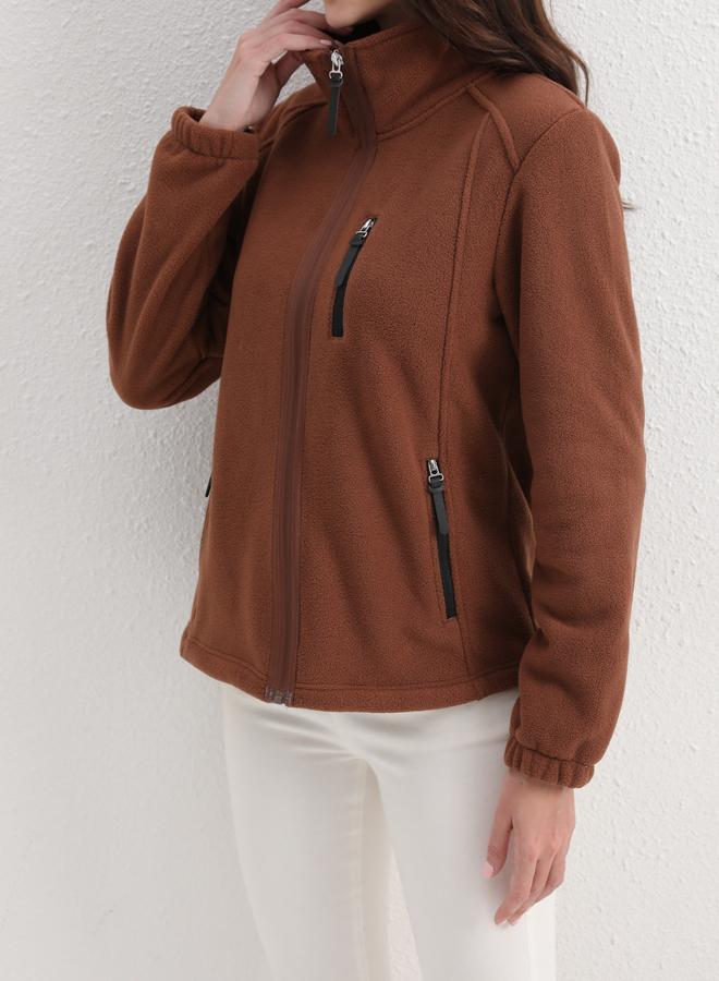 Take Two Coffee Brown Fleece Jacket with Zip Pockets - Image 3