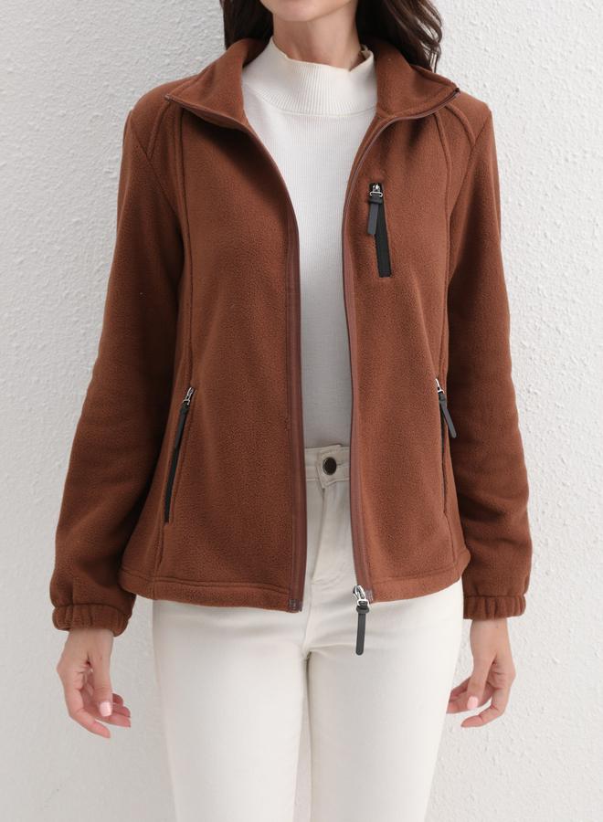 Take Two Coffee Brown Fleece Jacket with Zip Pockets - Image 4