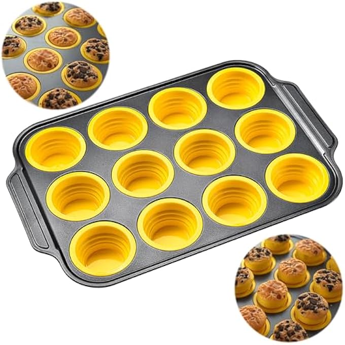 Silicone Muffin Pan 12 Cups Muffin Pans With Metal Frame Nonstick Press To Easily Pop Out For Baking Homemade Muffins Breads Cupcakes Egg Bites BpaFree Silicone Muffin Tin Cupcake Pan Mold - Image 1