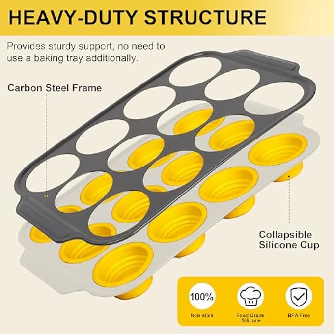 Silicone Muffin Pan 12 Cups Muffin Pans With Metal Frame Nonstick Press To Easily Pop Out For Baking Homemade Muffins Breads Cupcakes Egg Bites BpaFree Silicone Muffin Tin Cupcake Pan Mold - Image 4