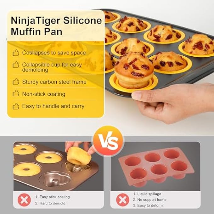 Silicone Muffin Pan 12 Cups Muffin Pans With Metal Frame Nonstick Press To Easily Pop Out For Baking Homemade Muffins Breads Cupcakes Egg Bites BpaFree Silicone Muffin Tin Cupcake Pan Mold - Image 5