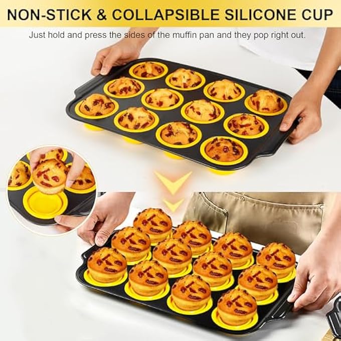 Silicone Muffin Pan 12 Cups Muffin Pans With Metal Frame Nonstick Press To Easily Pop Out For Baking Homemade Muffins Breads Cupcakes Egg Bites BpaFree Silicone Muffin Tin Cupcake Pan Mold - Image 2