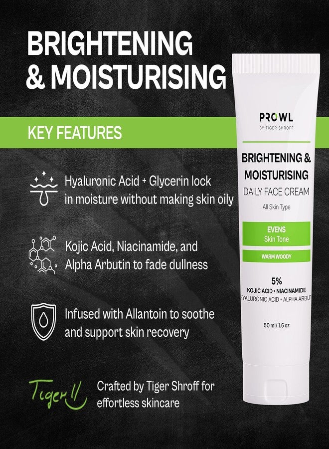 PROWL by Tiger Shroff Face Brightening Moisturizer Cream 5% Kojic Acid, Alpha Arbutin, Niacinamide & Hyaluronic Acid Daily Use Moisturiser For Dry Oily Combination All Skin Type, Warm Woody,50ml - Image 4