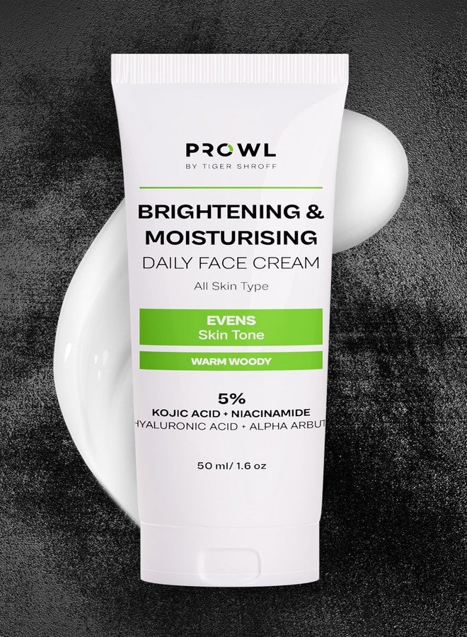 PROWL by Tiger Shroff Face Brightening Moisturizer Cream 5% Kojic Acid, Alpha Arbutin, Niacinamide & Hyaluronic Acid Daily Use Moisturiser For Dry Oily Combination All Skin Type, Warm Woody,50ml - Image 1