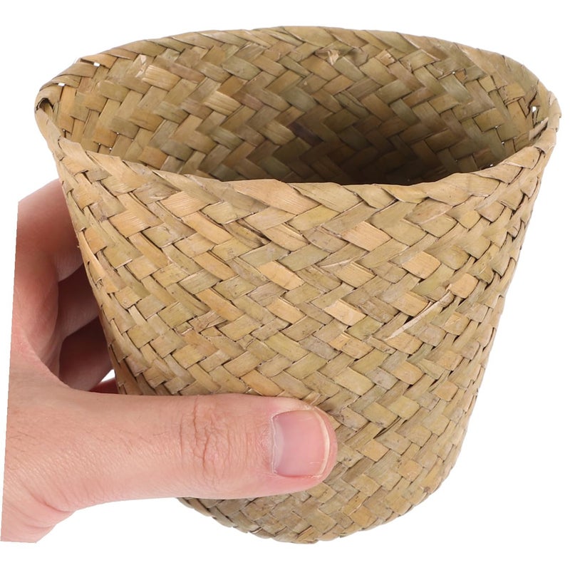 Natural Braided Seagrass Storage Bin Small Trash Basket For Living Room Bathroom - Image 5