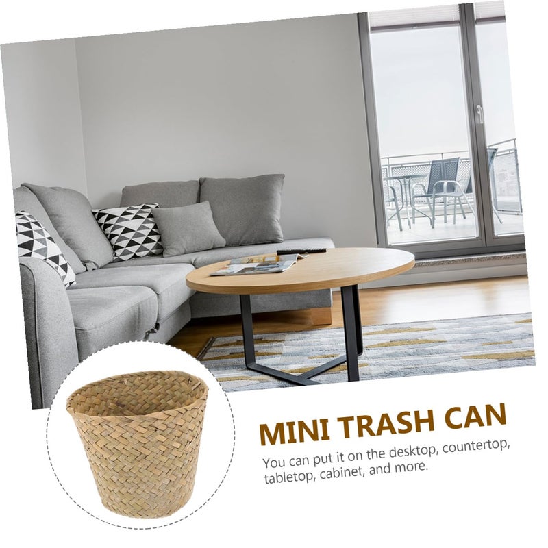 Natural Braided Seagrass Storage Bin Small Trash Basket For Living Room Bathroom - Image 4