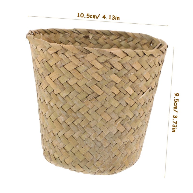Natural Braided Seagrass Storage Bin Small Trash Basket For Living Room Bathroom - Image 3