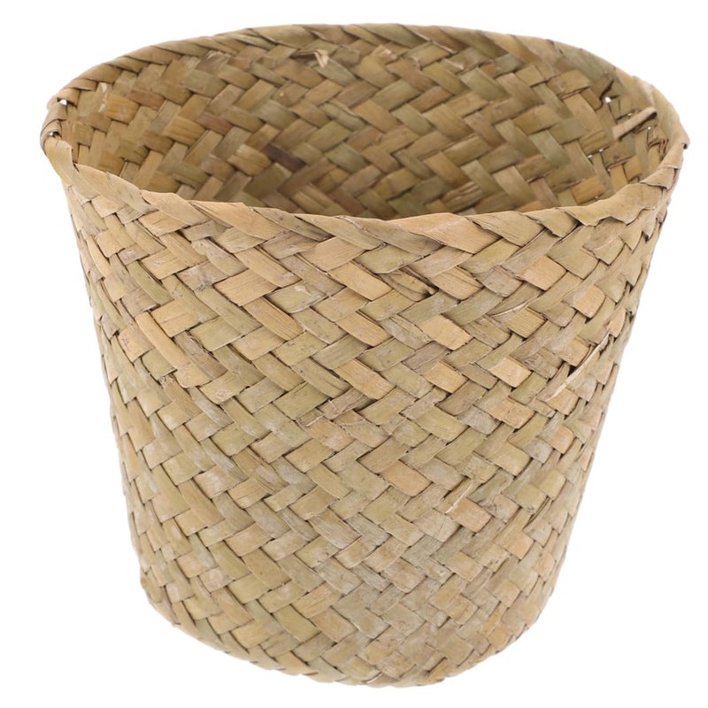 Natural Braided Seagrass Storage Bin Small Trash Basket For Living Room Bathroom - Image 2