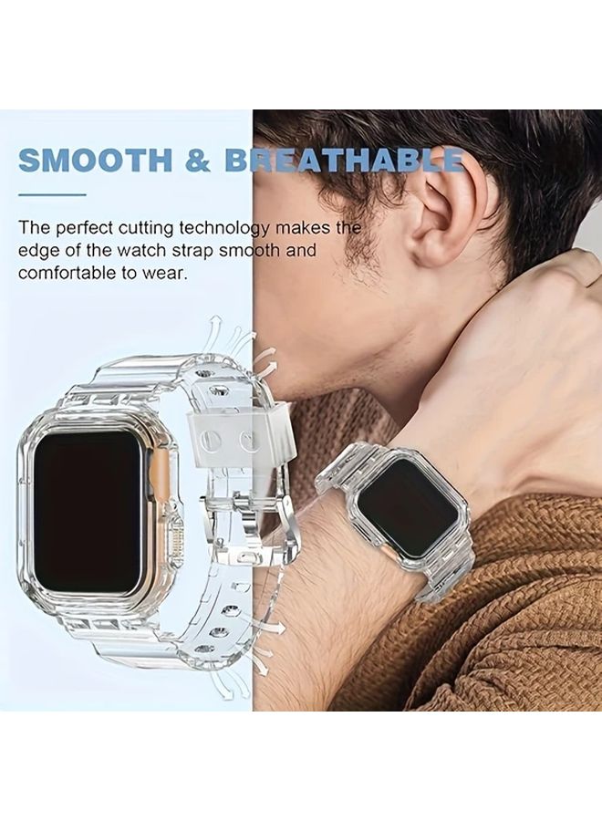 حزام iWatch شفاف وردي متوافق مع علبة لمقاس 44مم 45مم للسلسلة SE 9 8 7 6 5 4 - Image 3
