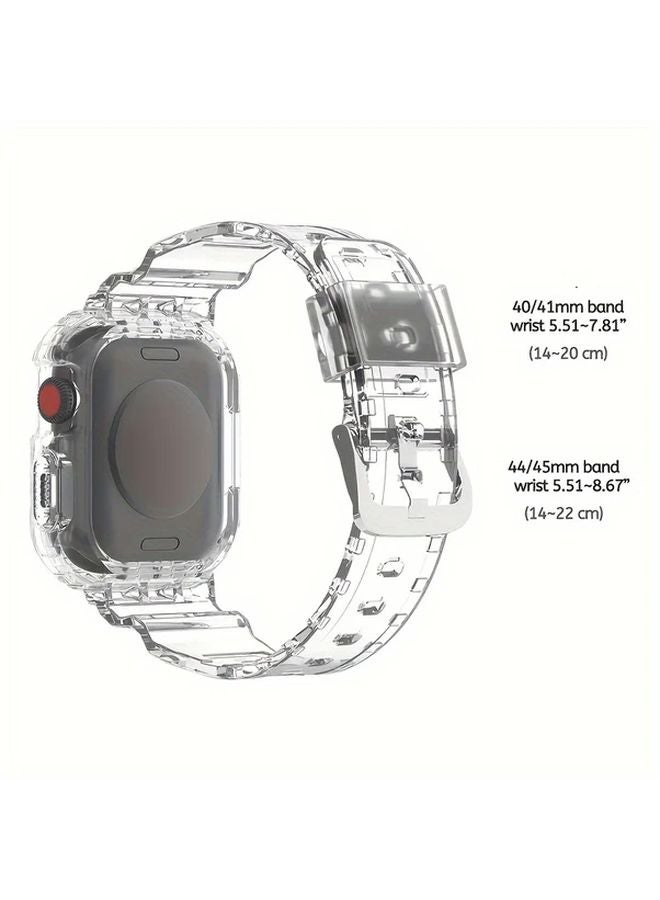 حزام iWatch شفاف وردي متوافق مع علبة لمقاس 44مم 45مم للسلسلة SE 9 8 7 6 5 4 - Image 2