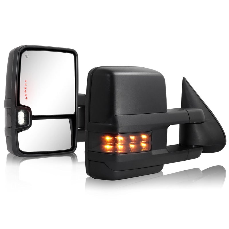 Sanooer Towing Mirror Compatible with 19992002 Chevy Silverado Sierra Power Adjusted Heated Glass Turn Signal Light Backup Lamp Dual Glass Flat Convex Manual Telescoping Folding Pair