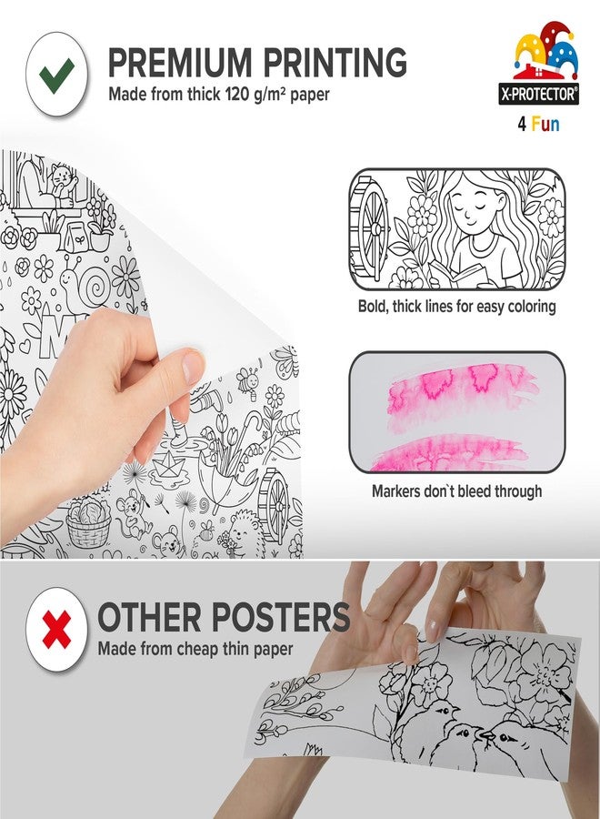 X-Protector Hello Spring! Giant Coloring Poster 75x30 in - Large Coloring Table Cloth for Kids - Jumbo Paper Tablecloth Poster Sheet - Fun Hello Spring! Activities for Kids & Adults! - Image 3
