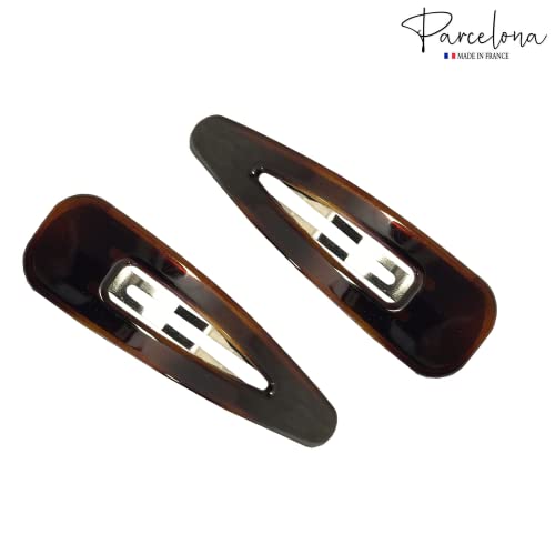 Parcelona French Clic Clac 3 1/4" Tortoise Shell Brown Celluloid No Slip Grip Snap Hair Clips for Women - Image 5