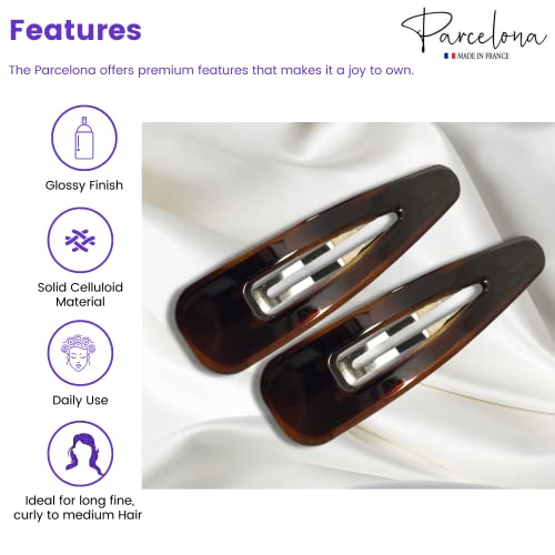 Parcelona French Clic Clac 3 1/4" Tortoise Shell Brown Celluloid No Slip Grip Snap Hair Clips for Women - Image 2