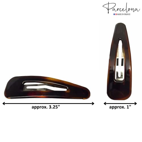 Parcelona French Clic Clac 3 1/4" Tortoise Shell Brown Celluloid No Slip Grip Snap Hair Clips for Women - Image 4