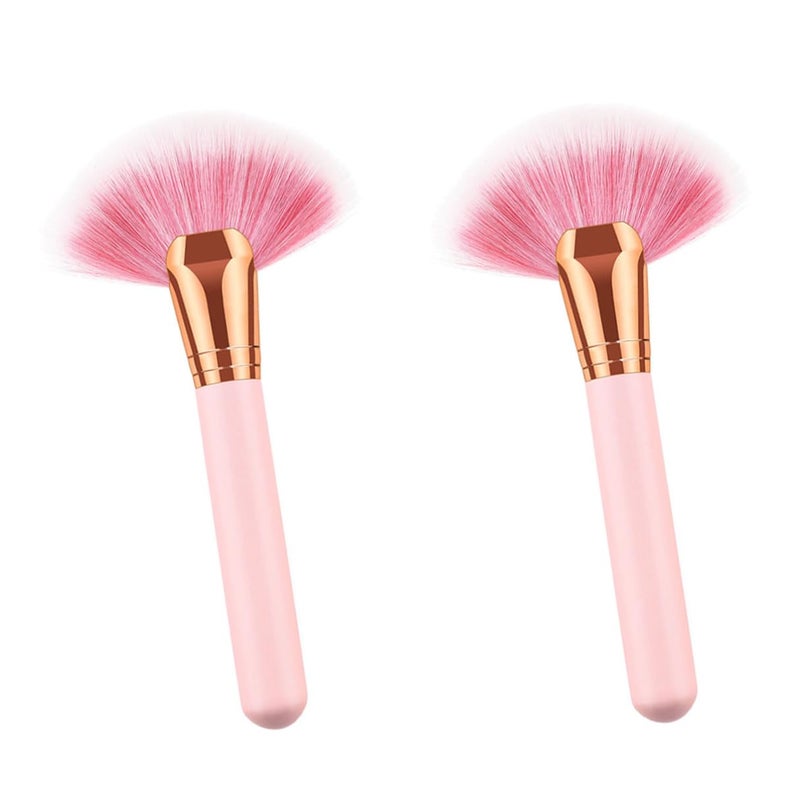 2pcs Professional Wooden Handle Nylon Bristles Fan Shape Makeup Brush Set for Women Powder Application Cosmetics Tool - Image 5