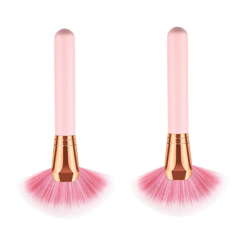 2pcs Professional Wooden Handle Nylon Bristles Fan Shape Makeup Brush Set for Women Powder Application Cosmetics Tool - Image 3