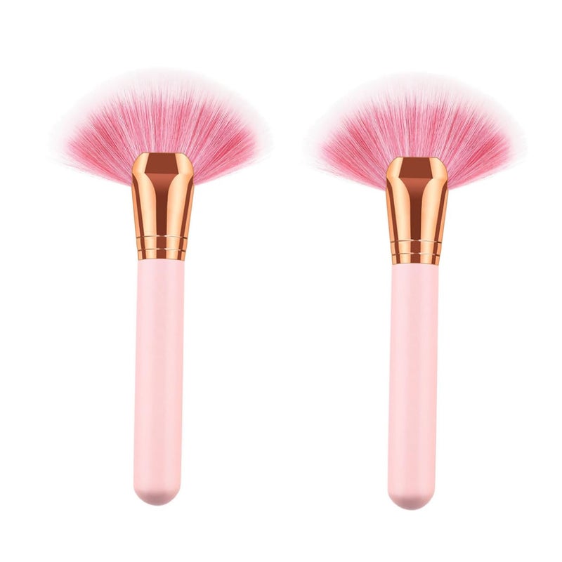 2pcs Professional Wooden Handle Nylon Bristles Fan Shape Makeup Brush Set for Women Powder Application Cosmetics Tool - Image 1