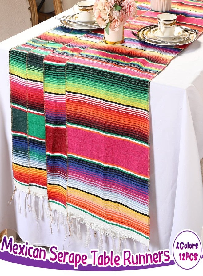 Panelee 12 Pcs Mexican Serape Table Runners Mexican Theme Party Table Decorations Colorful Striped Serape Table Blanket Runner Tablecloth for Cinco de Mayo Mexican Fiesta Party, 14 x 84 Inch (Multi Colors) - Image 3