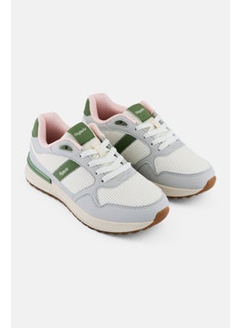 Algspar Women Brand Logo Lace Up Hiking Shoes, Off-White  - Image 1