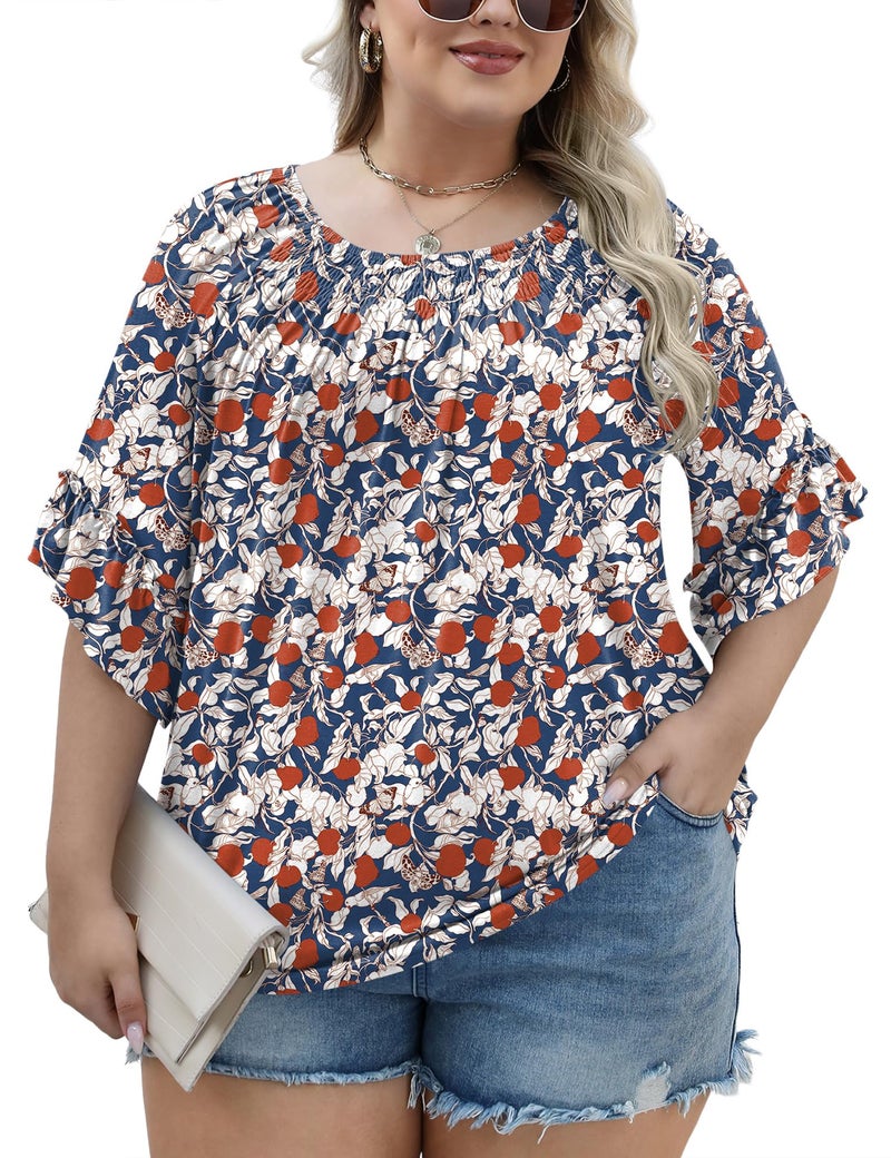 Micoson Plus Size Spring Clothes for Women Womens Tunic Tops Peasant Blouses 3/4 Sleeve Boho Shirts Crew Neck Loose T Shirt - Image 4