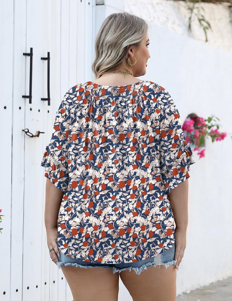 Micoson Plus Size Spring Clothes for Women Womens Tunic Tops Peasant Blouses 3/4 Sleeve Boho Shirts Crew Neck Loose T Shirt - Image 2
