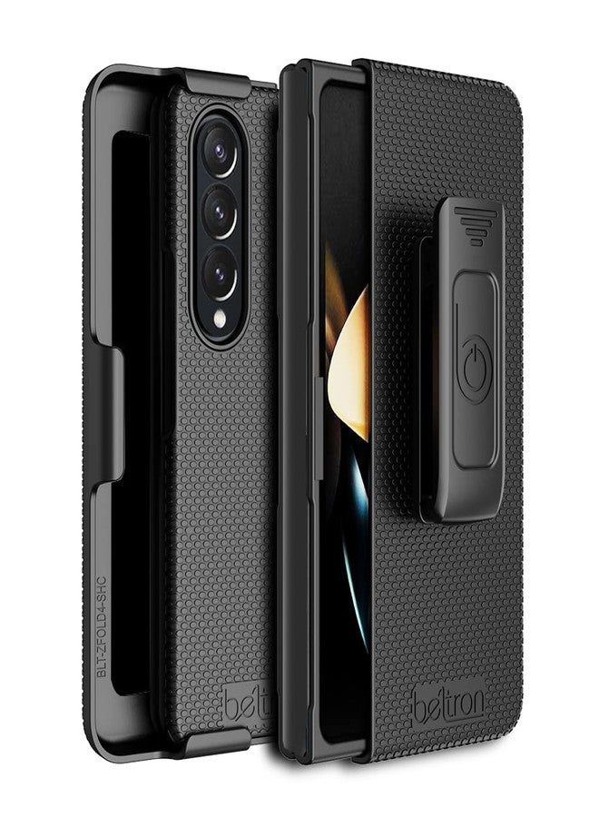 جراب BELTRON مع مشبك لهاتف Galaxy Z Fold 4 5G، غطاء حماية نحيف مع حزام دوار وحافظة مدمجة، مصمم لهاتف Samsung Galaxy Z Fold4 5G (SM-F936 2022) - أسود - Image 2
