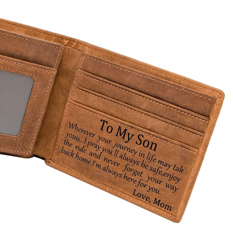K KENON Mom Son Wallet - Engraved Leather Men Wallet-The Perfect Personalized Son Gift From Mom And Dad (Wallets-For Son From Mom) - Image 2