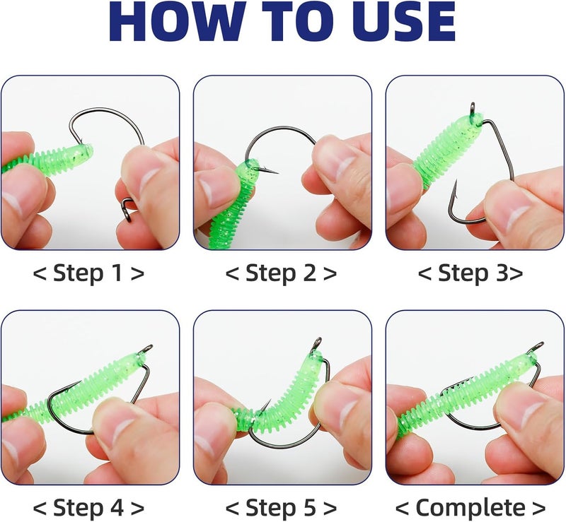 UCEC Fishing Hooks, 140PCS/ 100PCS/ 60PCS EWG Offset Worm Hooks Bass Hooks Wide Gap 2X Strong Senko Bait Texas Rig Jig Fish Hooks for Bass Trout Saltwater Freshwater Size:#4#2#1 1/0 2/0 3/0 4/0 5/0 - Image 4