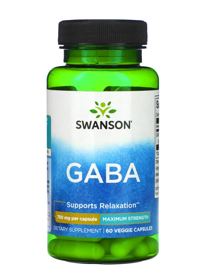 سوانسون GABA ، قوة قصوى ، 750 ملجم ، 60 قوة نباتية
