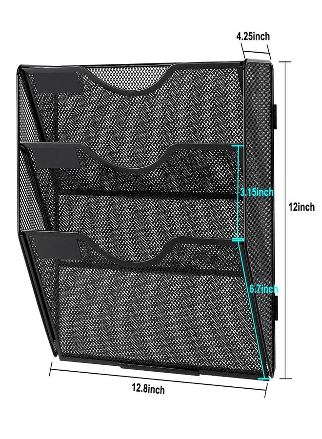 PAG Hanging Wall File Holder, 3 Tier Mail Sorter for Wall, Mesh Office Wall Organizer For Papers/Folders/Files Clipboard & Magazine, Black - Image 3