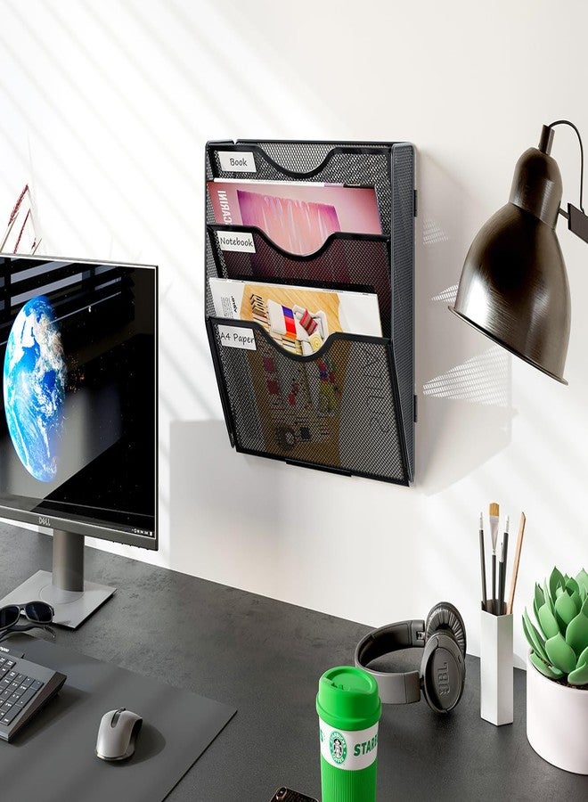 PAG Hanging Wall File Holder, 3 Tier Mail Sorter for Wall, Mesh Office Wall Organizer For Papers/Folders/Files Clipboard & Magazine, Black - Image 5