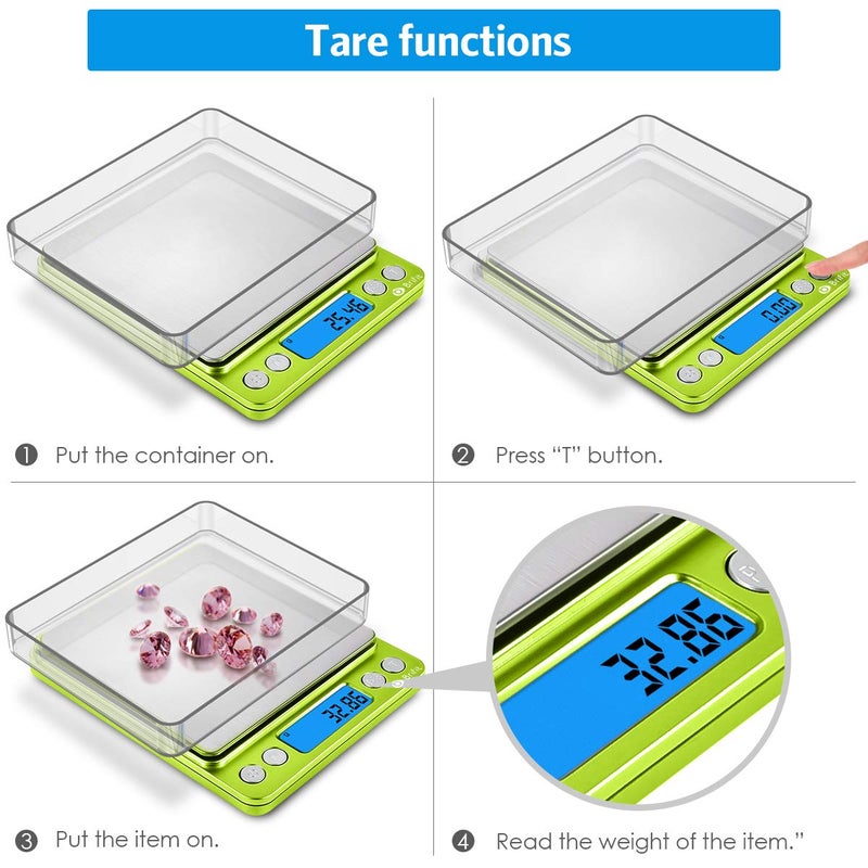 AMIR Digital Kitchen Scale, 500g-0.01g Mini Pocket Jewelry Scale, Cooking Food Scale with Backlit LCD Display, 2 Trays, 6 Units, Auto Off, Tare, Stainless Steel (Battery Included) - Image 4
