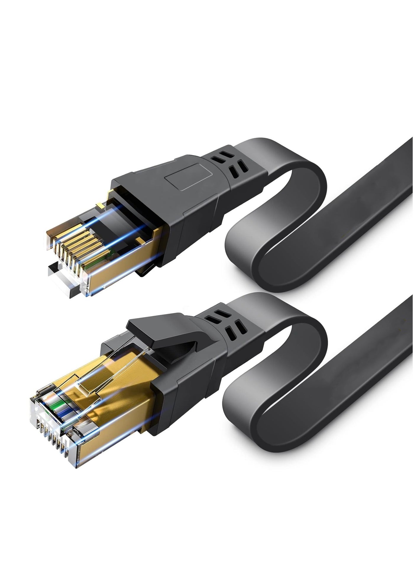 10 Meters Cat8 Ethernet Cable, 40GBPS 2000Mhz Flat LAN Network Cable, High Speed Shielded Internet Network Patch Cord with Gold Plated RJ45 Connector for Modem, Router, Switch, PS5/PS4/PS3, Xbox
