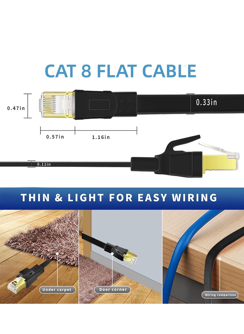 XICEN - Cat8 Ethernet Cable, 40GBPS 2000Mhz Flat LAN Network Cable, High Speed Shielded Internet Network Patch Cord with Gold Plated RJ45 Connector for Modem, Router, Switch, PS5/PS4/PS3, Xbox (10 Meters) - Image 1