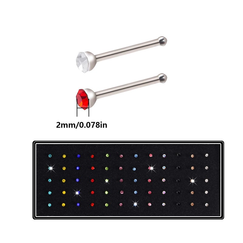 cnomg 2 Sets 120 pcs Stainless Steel Nose Ring Body Piercing Jewelry Nose Bone Stud Nose Hoop Crystal Hypoallergenic White+Multicolor 1.5 MM (White and Multicolor, 2mm) - Image 2