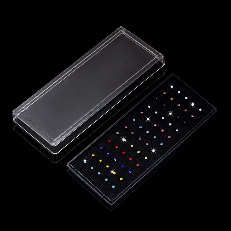 cnomg 2 Sets 120 pcs Stainless Steel Nose Ring Body Piercing Jewelry Nose Bone Stud Nose Hoop Crystal Hypoallergenic White+Multicolor 1.5 MM (White and Multicolor, 2mm) - Image 4