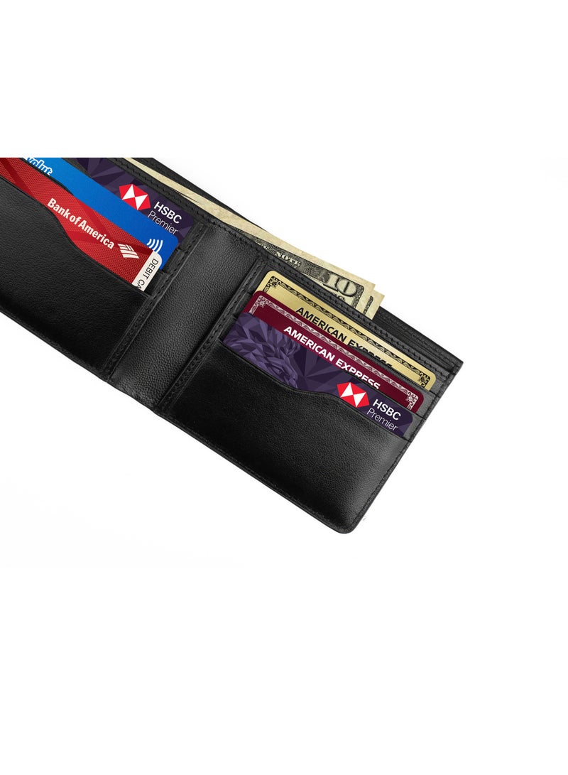 SKENZBI Slim Wallet for Men Genuine Leather Bifold Rfid Protected Purse Black - Image 1