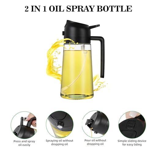 Sulfar 2 in 1 Olive Oil Sprayer and Oil Dispenser Bottle for Kitchen, Glass Oil Bottle with Premium Nozzle, Oil Sprayer for Air Fryer, Salad, BBQ, Roasting (Multicolor) (Pack of 1) 500ml - Image 3
